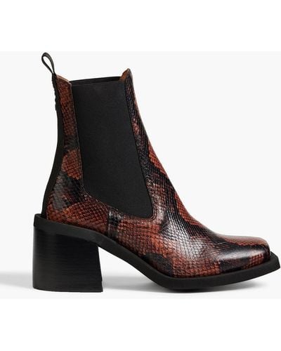 Ganni Snake-effect Leather Chelsea Boots - White