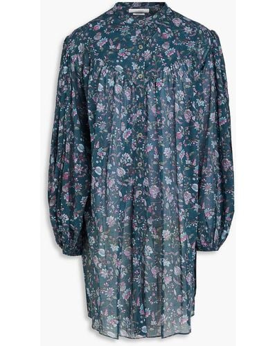 Isabel Marant Mildi Floral-print Cotton-mousseline Mini Shirt Dress - Blue