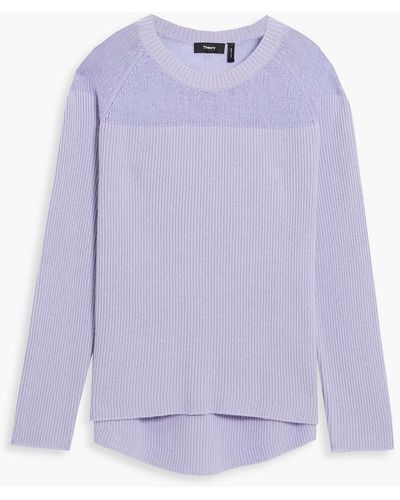 Theory Karenia Paneled Ribbed Cashmere Sweater - Purple