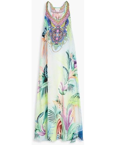 Camilla What's Your Vice Embellished Printed Silk Crepe De Chine Maxi - Blue