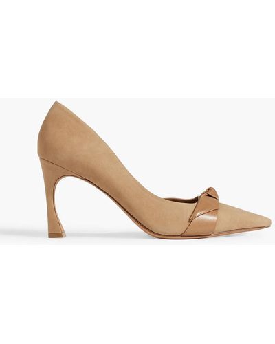 Alexandre Birman Clarita Leather-trimmed Bow-embellished Suede Pumps - Brown