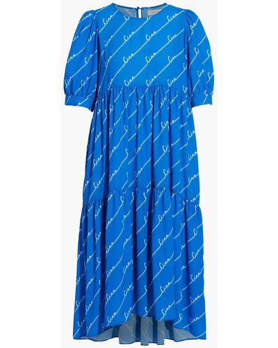 Chinti & Parker Gathered Printed Crepe Midi Dress - Blue