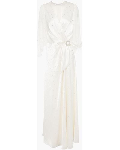 Jenny Packham Magnolia Crystal-embellished Georgette-paneled Satin Bridal Gown - White
