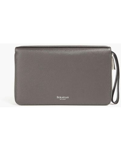 Serapian Textured-leather Travel Wallet - Grey