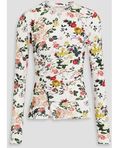 Rabanne Ruched Floral-print Stretch-jersey Top - White