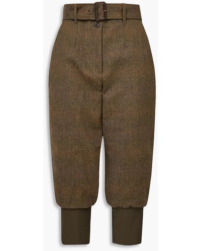 James Purdey & Sons Cropped Belted Jersey-trimmed Wool-tweed Tapered Pants - Green