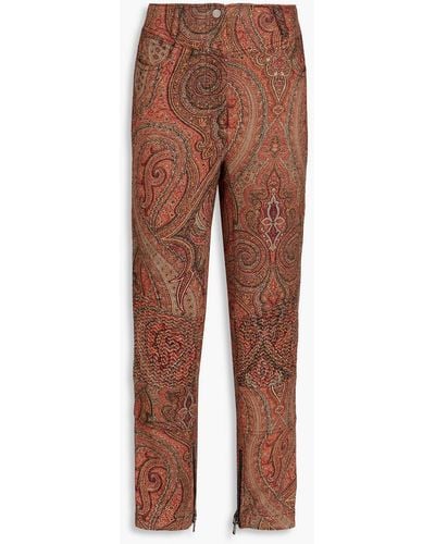 Etro Paisley-print Wool And Silk-blend Straight-leg Trousers - Brown