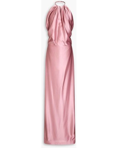 Costarellos Drapierte neckholder-robe aus glänzendem crêpe - Pink