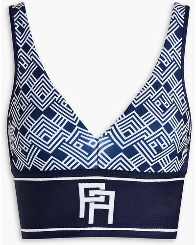 Palm Angels Cropped Logo-print Stretch-knit Bra Top - Blue
