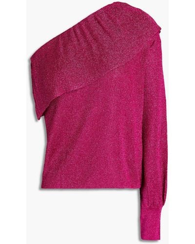 RED Valentino One-sleeve Ruffled Metallic Knitted Top - Pink