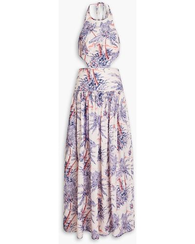 Zimmermann Cutout Printed Linen Halterneck Maxi Dress - Purple