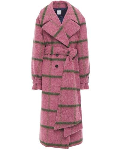 Stella Jean Belted Checked Brushed-felt Coat - Pink