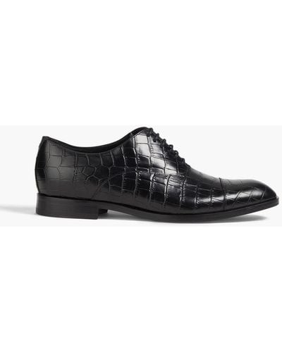 Emporio Armani Croc-effect Leather Oxford Shoes - Black