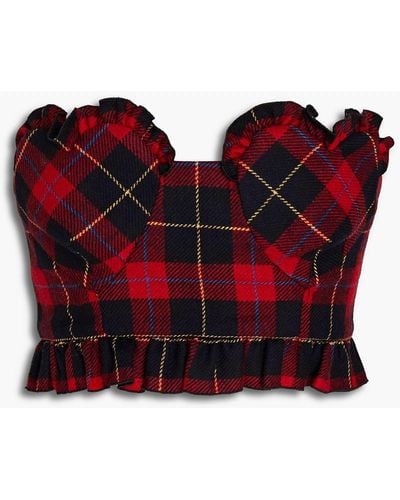 Vivetta Ruffled Checked Tweed Bustier Top - Red