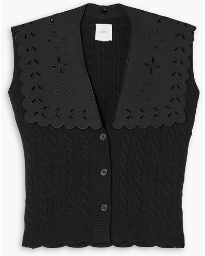 Patou Cotton-twill Trimmed Cable-knit Merino Wool Vest - Black