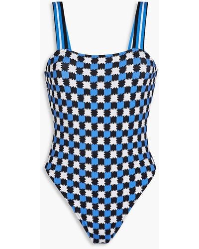 Solid & Striped Printed Swimsuit - Blue