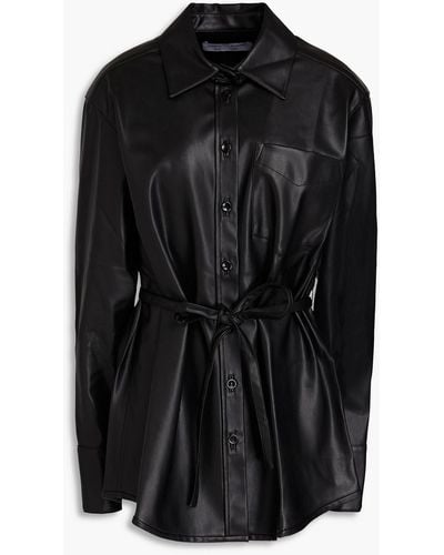 Proenza Schouler Belted Faux Leather Shirt - Black