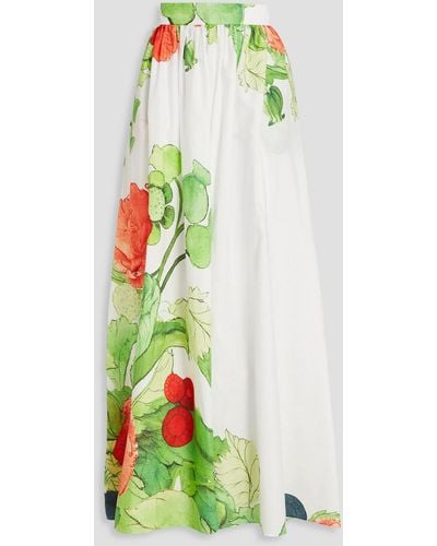 Elie Saab Floral-print Cotton-poplin Maxi Skirt - Green