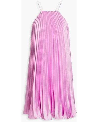 ML Monique Lhuillier Pleated Hammered Satin-crepe Mini Dress - Pink