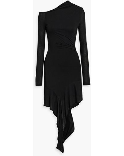 Helmut Lang One-shoulder Draped Jersey Mini Dress - Black