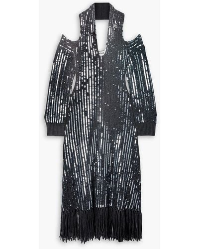 Monse Fringed Sequined Merino Wool Halterneck Midi Dress - Black
