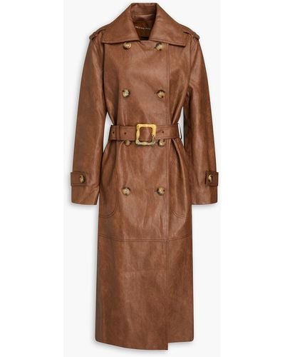 Rejina Pyo Belted Double-breasted Faux Leather Trench Coat - Brown
