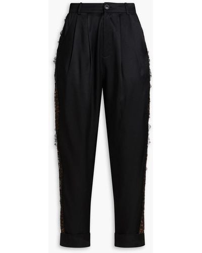 Cami NYC Eilian Cropped Twill And Corded Lace Tapered Trousers - Black