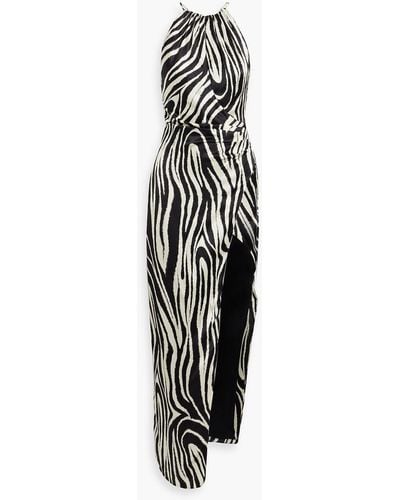 Nicholas Benita Cutout Zebra-print Silk-satin Halterneck Maxi Dress - White
