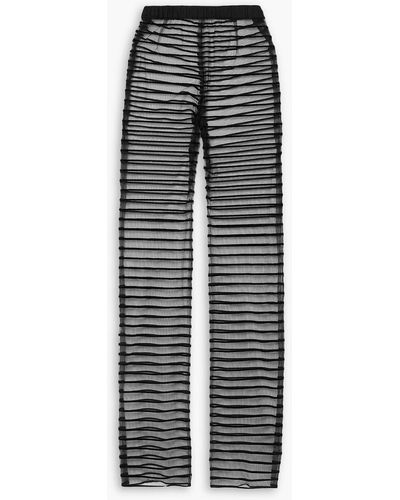 Dries Van Noten Striped Flocked Mesh Straight-leg Trousers - Black