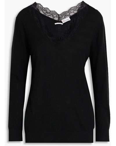 RED Valentino Lace-trimmed Wool And Cashmere-blend Sweater - Black