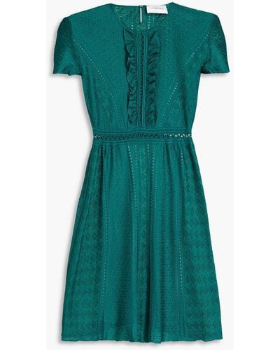 Zuhair Murad Ruffled Pointelle-knit Mini Dress - Green