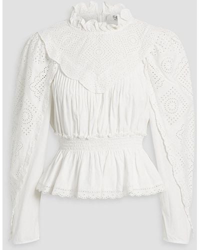 Sea Vienne Ruffled Broderie Anglaise Cotton Blouse - White