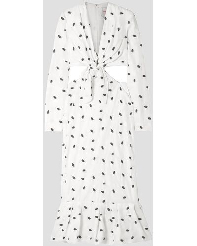 Carolina Herrera Cutout Knotted Polka-dot Jacquard Midi Dress - Multicolour