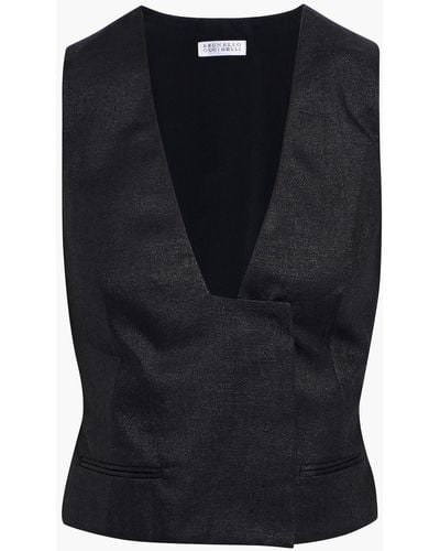 Brunello Cucinelli Satin-paneled Silk-blend Twill Vest - Black