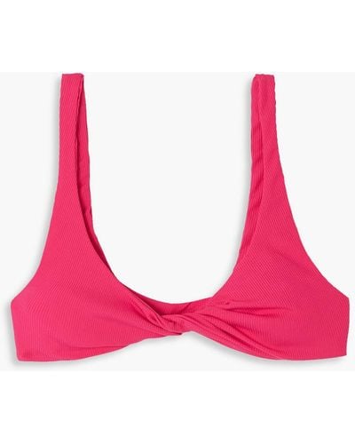 The Attico Twisted Ribbed Triangle Bikini Top - Pink