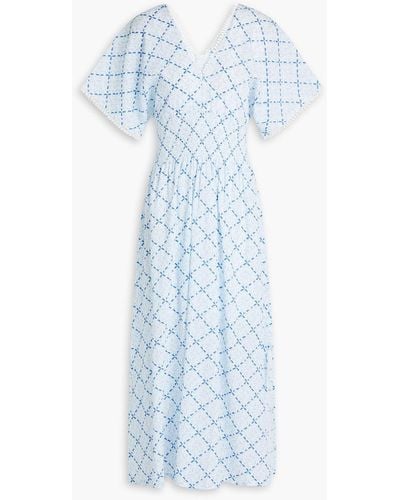 Heidi Klein Portofino Shirred Printed Cotton-gauze Midi Dress - Blue