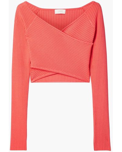 LAPOINTE Cropped Wrap-effect Stretch-knit Top - Red