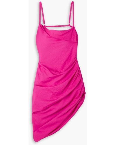 Jacquemus Saudade Asymmetric Draped Woven Mini Dress - Pink