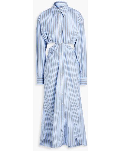 Victoria Beckham Cutout Striped Cotton-poplin Midi Shirt Dress - Blue