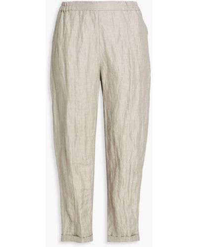 Gentry Portofino Crinkled Cotton-blend Twill Tapered Trousers - Natural