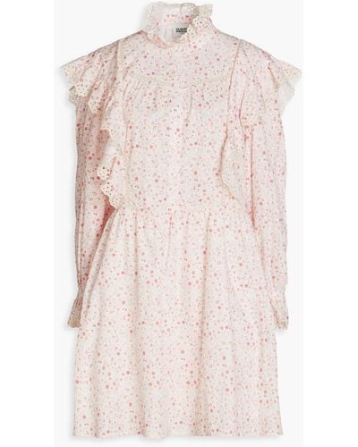 Claudie Pierlot Ruffle-trimmed Floral-print Cotton Shirt Dress - Pink