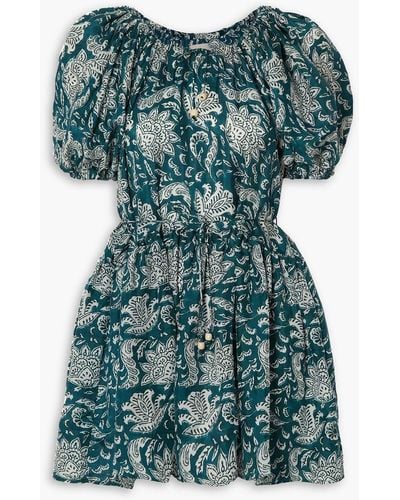 HANNAH Chiara Tiered Floral-print Silk-voile Mini Dress - Green