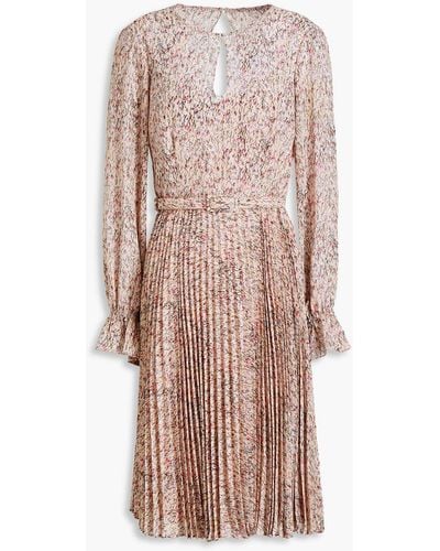 Mikael Aghal Pleated Printed Crepe Dress - Pink