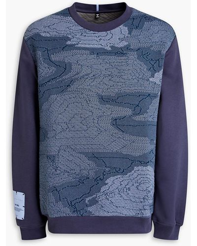 McQ Appliquéd Fleece-paneled Jacquard-knit Sweatshirt - Blue
