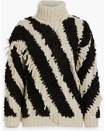 Zimmermann Striped Bouclé-knit Wool-blend Turtleneck Sweater - Black