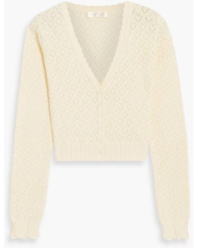 LoveShackFancy Janie Cropped Pointelle-knit Organic Cotton Cardigan - Natural