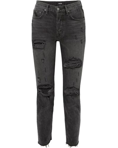 GRLFRND Distressed High-rise Slim-leg Jeans - Grey
