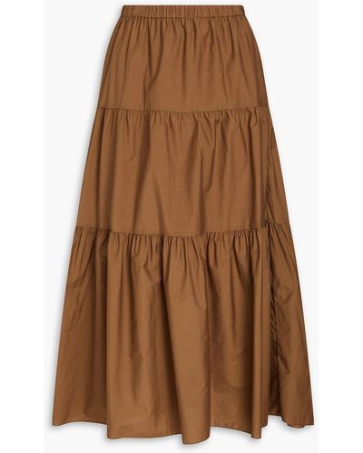 Theory Tiered Gathered Cotton-blend Poplin Midi Skirt - Brown