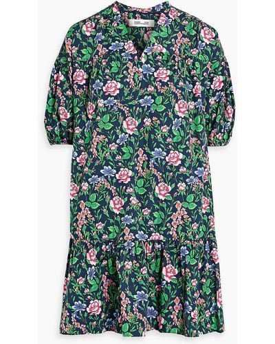 Diane von Furstenberg Agar Floral-print Cotton-blend Poplin Mini Dress - Green