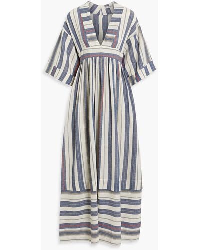 Three Graces London Ferrers Striped Cotton-blend Gauze Maxi Dress - Gray